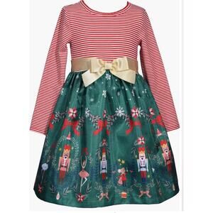 New Iris & Ivy Kids' Nutcracker Stripe Long Sleeve holiday Party Dress 18 months